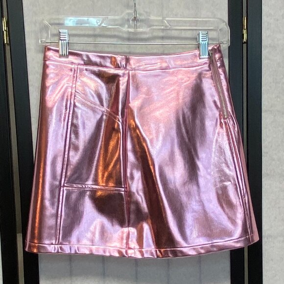 Art Class Junior Vegan Faux Leather Pleather A Line Mini Skirt Metallic Pink NWT - Picture 6 of 10